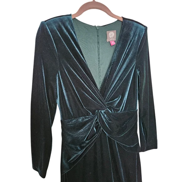 Vince Camuto Velvet Twist Front Gown - Emerald Green - Picture 4 of 8